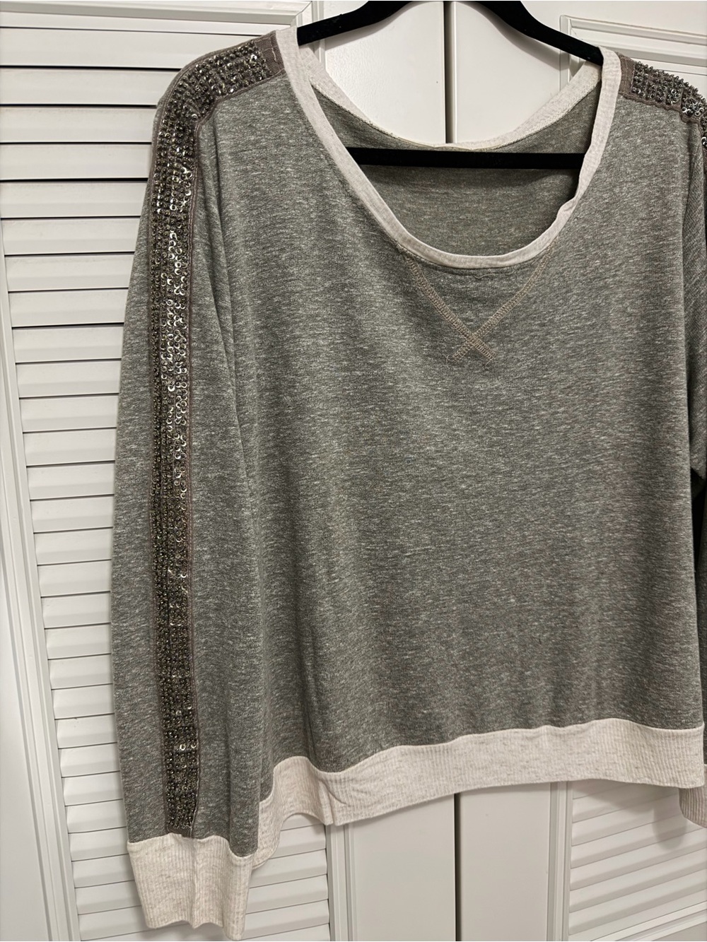 Gibson Brand, Sequin-Sleeve Pullover Sweatshirt, Gray, Size XL